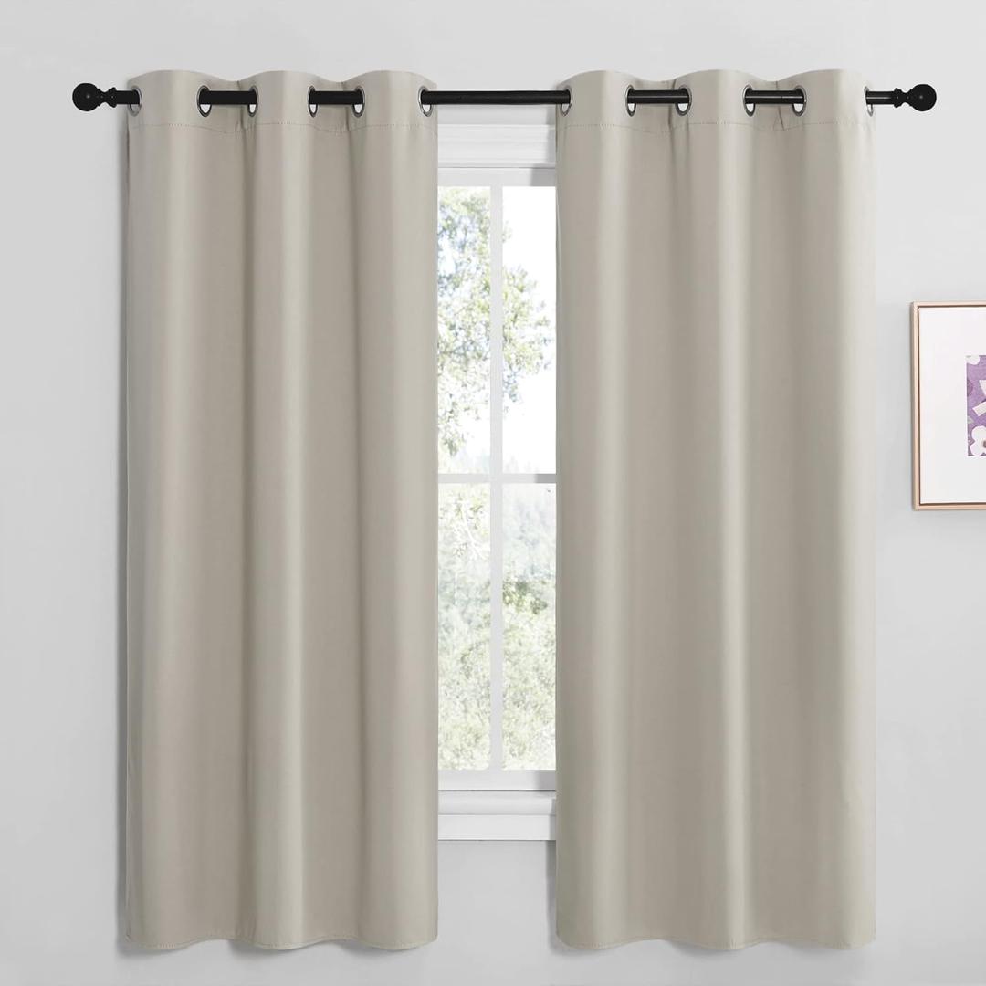NICETOWN Kitchen Curtains for Decoration, Thermal Insulated Grommet Room Darkening Draperies/Panels for Laundry (Natural, 2 Panels, W42 x L68 inches)