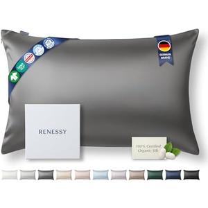 RENESSY Premium Silk Pillowcase 100% Organic Mulberry Silk, 22 Momme, Grade 6A - Oeko-Tex Certified in Germany - Luxury for Hair & Skin, 1 Piece (Standard, Graphite Grey)