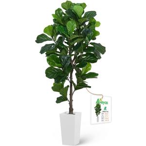 Aveyas 6ft Artificial Fiddle Leaf Fig Tree for Home Decor, 6 Feet Large Faux Plant Fake Ficus lyrata Silk Trees with Pot for Indoor Outdoor House Living Room Office (6 ft Tall Including Raised Pot)