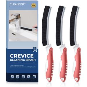 3 x Crevice Cleaning Brushes, Scrub Brush for Hard to Reach Small Space, Home Essentials, Cleaning Supplies, Cleaning Tools for Household Use, Bathroom, Shower, Kitchen, Toilet, Window (3, Red)