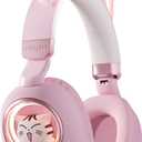 Pink Cat Ear Headphones for Kids, Cute Children Girl Wireless Bluetooth Headphones for School, Kindergarten Light up Kawaii Kitty Noise Cancelling Headphones for Kids Teens Child Airplane