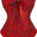 Alivila.Y Fashion Womens Lace Up Corset Top Overbust Body Shaper Bustier Corsets for Women (Blackred Jacquard, 2XL)
