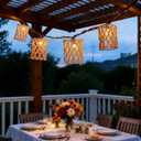 Decorative String Lights Plug in with 10 Incandescent Bulbs, Handwoven Rattan Cylinder-shaped Boho Lantern String Lights Connectable Weatherproof Outdoor Indoor for Bedroom Patio Pergola Decor (Beige)