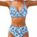 Jolefille Women High Waisted Bikini Sets-Tummy Control Swimsuit 2 Piece Bathing Suit Full Coverage Teens Underwire Top Floral (Small)