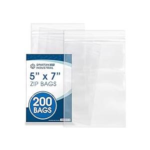 Spartan Industrial - 5” X 7” (200 Count) 2 Mil Clear Reclosable Zip Plastic Poly Bags with Resealable Lock Seal Zipper