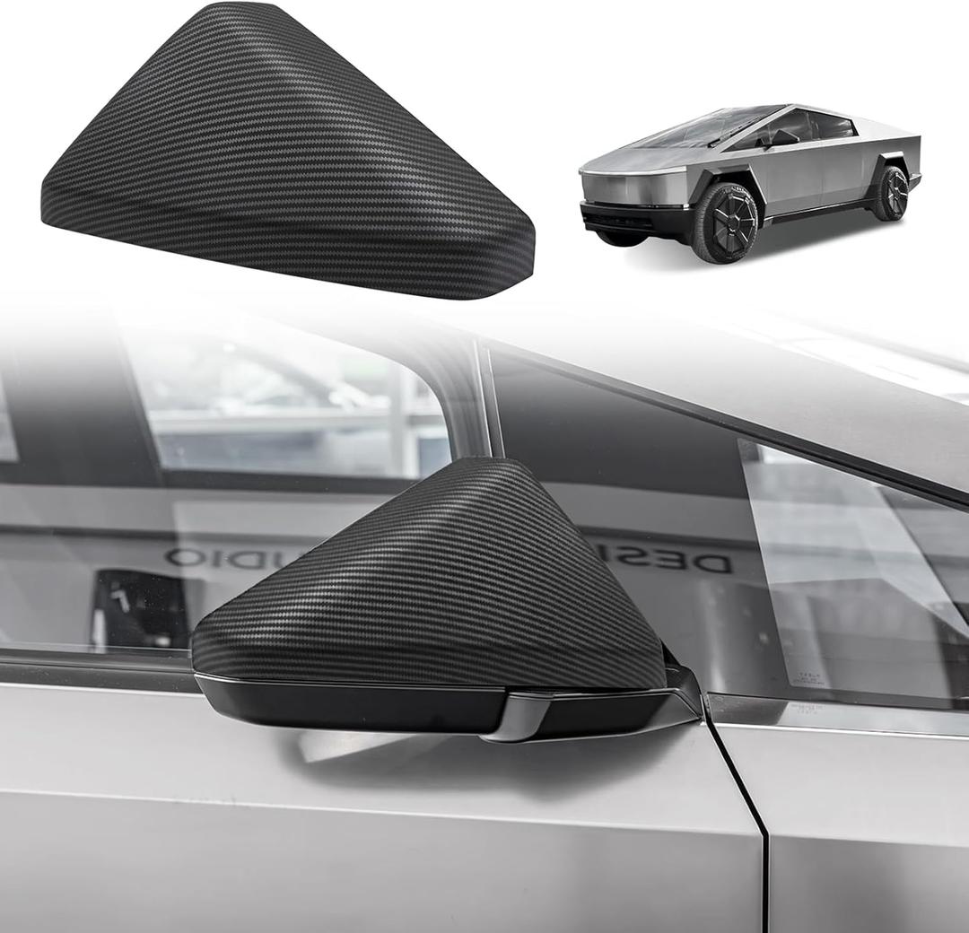 BestEvMod Door Side Rearview Mirror Cover Caps Protection Covers Direct Add-on Compatible with 2025 2024 Tesla Cybertruck Exterior Accessories Rear View 2PCS Left & Right (Matte Carbon Fiber Pattern)