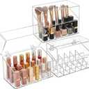 Foraineam 3 Pack Lipstick Holder Organizer with Lid, 18 Spaces Clear Acrylic Lipstick Display Stand Container, Dust-proof Beauty Makeup Storage Case for Cosmetic Dresser Vanity Cabinet Display