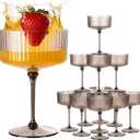 LIYH 20 Pcs Plastic Martini Glasses 10 Oz Clear Black Disposable Martini Glasses Cocktail Coupe Plastic Champagne Tower Disposable Wine Cups Perfect for Bar Cocktails Parties Wedding (Clear Black Vertical Stripe Pattern)