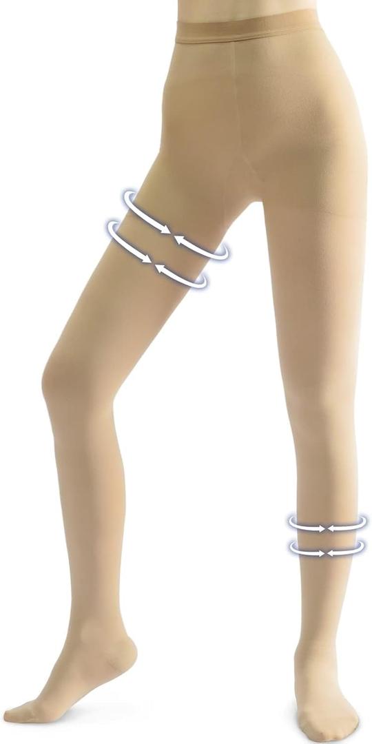 Beister Medical Compression Pantyhose for Women Men, Opaque Closed Toe 20-30mmHg Graduated Support Tights, Waist High Compression Leggings for Varicose Veins, Edema, Flight, DVT (XX-Large, Beige)