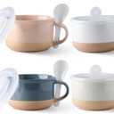 GBhome Ceramic Soup Mugs with Handles and Lids,24 OZ Soup Cups Set of 4 with Terracotta Underside,Mug Bowls with Spoon for Soup/Cereal/Salad/Noodles/Ramen/Microware &Dishwasher Safe-Colorful (Multicolor-1)