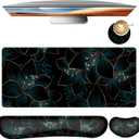 Keyboard Mouse Pad Set,Large Gaming Mouse Pad+Keyboard Wrist Rest+Wrist Rest+Coaster,Computer Desk pad Set Wrist Support for Office Desktop Laptop. (35.4" x 15.7") Extended Desk Mat (Floral)