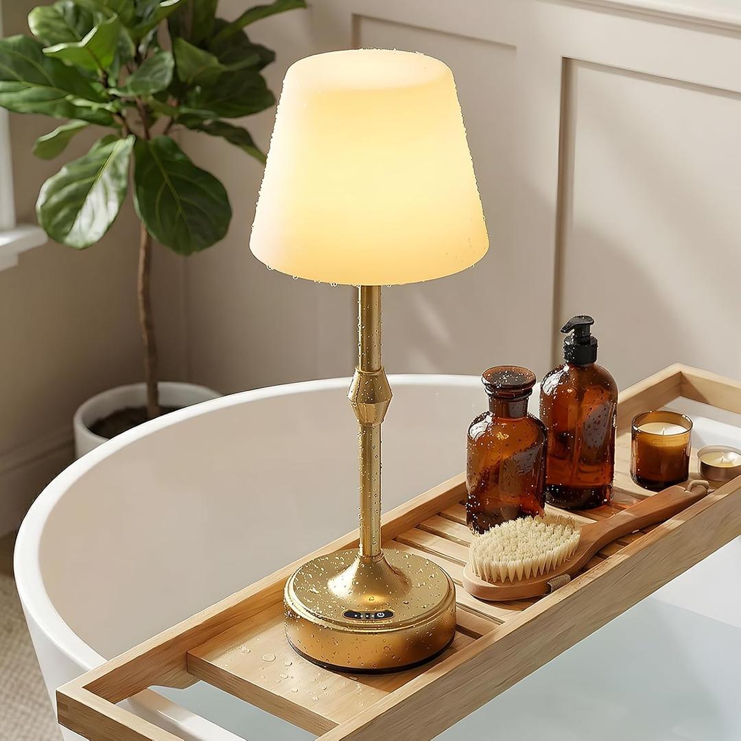 IP65 Waterproof Shower Lamp for Bathroom, Cordless Lamp Rechargeable Battery Operated, 3-Colors Dimmable Wireless Touch Lamp for Bathtub, Shower Light, Bath Light and Relaxing Routines, 1 Pack