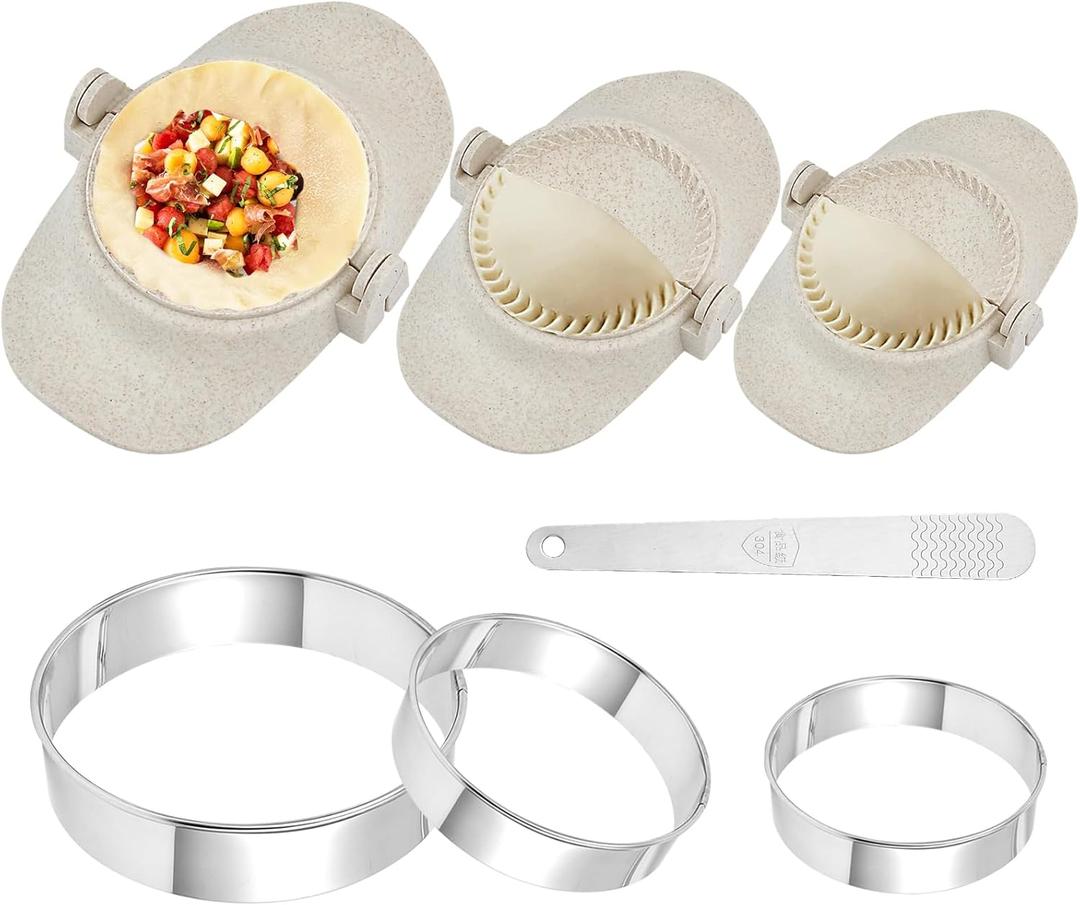 7 Pieces Empanada Maker Press, 3 Size Dumpling Maker Press with Dough Cutter and Stuffing Spoon, Dumpling Mold for Chinese Dumplings, Empanadas, Ravioli and Pie
