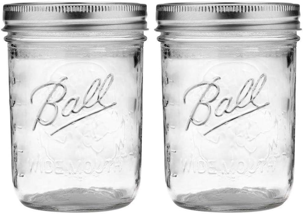 Ball 16 oz Wide Mouth Mason Jars with Lids and Bands - 2 Pack - Packed in North Mountain Supply ImpactGaurd Box - BPA-Free, Made in the USA  for Canning, Freezing, Storing, and More