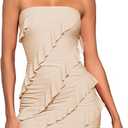 Wenrine Women's Sexy Strapless Mini Dress Summer Bodycon Sleeveless Mesh Ruffle Casual Tube Top Club Party Dresses (Beige, S)