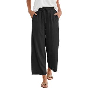 ANRABESS Women Wide Leg Capri Pants Summer Palazzo High Waisted Casual Loose Lounge Flowy Cropped Beach Trousers Work Outfits XL