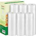 Bonsenkitchen 3 Rolls 11" x 16' + 3 Rolls 8" x 16' Vacuum Sealer Bags for Food with a Color Box, Easy to Store, Commercial Grade, BPA Free, Great for Food Storage or Sous Vide, VB22