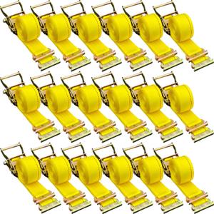 VEVOR 18PCS E Track Ratchet Strap, 2" x 15'E-Track Straps 4400 LBS Breaking Strength, Polyester Webbing & Spring Fitting & Ratchets, Durable Tie-Downs for Tires Motorcycles Trailers Loads Yellow