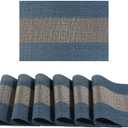 FAVE Placemats Set of 6 Indigo Blue Woven with Gray Placemats Durable and Wipeable Vinyl Placemat Set of 6 for Wedding, Banquet, Birthday, Party, Restaurant DecorationsIndigo Blue (12"x18"-6PCS)