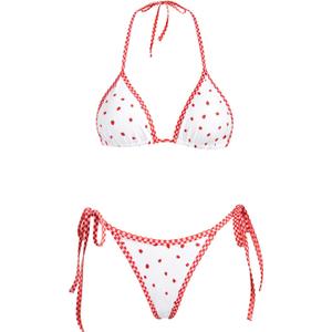 VOLAFA Women's Triangle Bikini Set String Swimsuit Print Tie Smocked Ruched Two Piece Bathing Suit (Size 8)