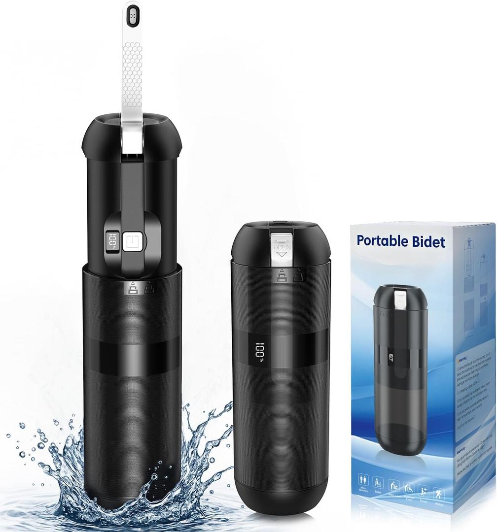 Portable Bidet for Travel - Electric Travel Bidet with 180 Adjustable Nozzle, 2 Spray Modes & IPX7 Waterproof | Rechargeable Personal Hygiene Solution for On-The-Go Adults (Black)