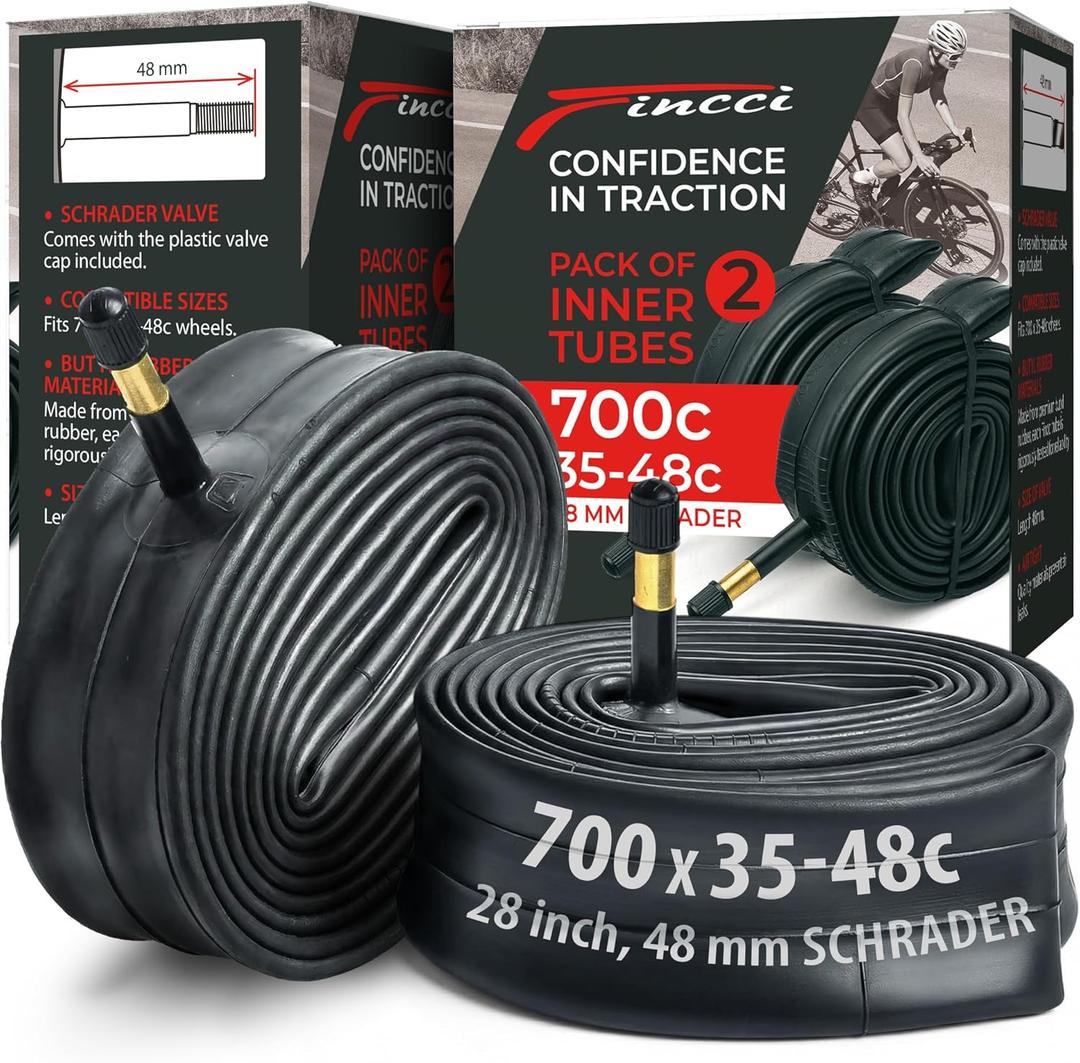 Fincci Pack Inner Tubes 700c x 35c - 40c - 48c with 48mm Presta-Schrader Valve - 700c Bike Tube for Gravel, Urban, Road,Touring, Hybrid, E Bikes - 28 inch Tubes Butyl Rubber for Wheels 622