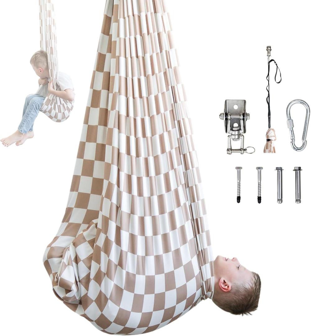 Bouncee Sensory Swing I 55"x60" Indoor or Outdoor Hammock I Special Needs I Autism Sensory I Relaxing Calming Pod I Holds up to 200 Pounds I Tan