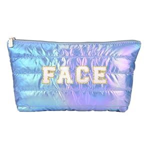 2 x Hiroyuki Iridescent Makeup Bag, 14 inches Cosmetic Bag, Large Capacity Travel Pouch (Face, blue)
