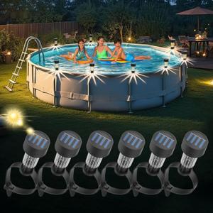 Solar Pool Lights for Above Ground Pools, 6 Pack Waterproof Swimming Pool Accessories Light for Yard, Garden, Outdoor Decoration (Warm Light)
