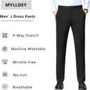 Mylldey Men's Regular Fit Dress Pants Casual Business Flat Front Mens Wrinkle Free Comfort Stretch Pants (Black), 