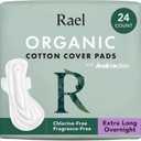 Rael Pads for Women, Organic Cotton Cover - Period Pads with Wings, Feminine Care, Sanitary Napkins, Ultimate Absorbency, Postpartum, Unscented, Ultra Thin (Extra Long Overnight, 24 Count)