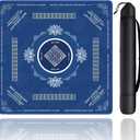 Mahjong Mat, Mahjong Mat for Table with Bag, 31.5" x 31.5" Rubber Anti Slip and Noise Reduction Board Gaming Mat for Mah Jongg, Poker, Board Tile Games, Dominoes (Deep-blue)