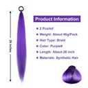 Long Purple Braiding Hair Pre Stretched Synthetic Braiding hair Extensions for Braids, Braiding Hair Extensions for Stage Party Christmas Costume Cosplay (Purple)
