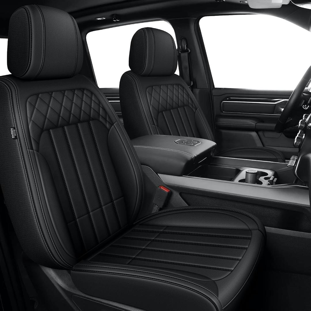 AOMSAZTO Car Seat Covers Full Set Fit for Dodge RAM 2002-2025 2026 1500 2500 3500 5 Seat Truck Pickup Crew Quad Cab with Curved Bench (#0180 Black)