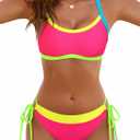 BMJL Womens Bikini Sets Color Block Swimsuits Supportive Wide Strap Two Piece Bathing Suit 2026 (Large, Hot Pink)