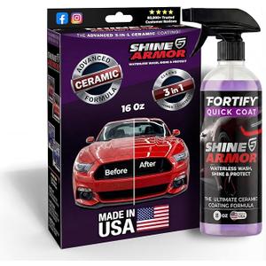 Car Wax Spray and Ceramic Coating for Cars  3 in 1 Waterless Car Wash and Detailing  Quick Effect Coating Agent for Car  High Gloss Top Coat, Shiny Car Stuff by Shine Armor  Protective Wax 16FlOz