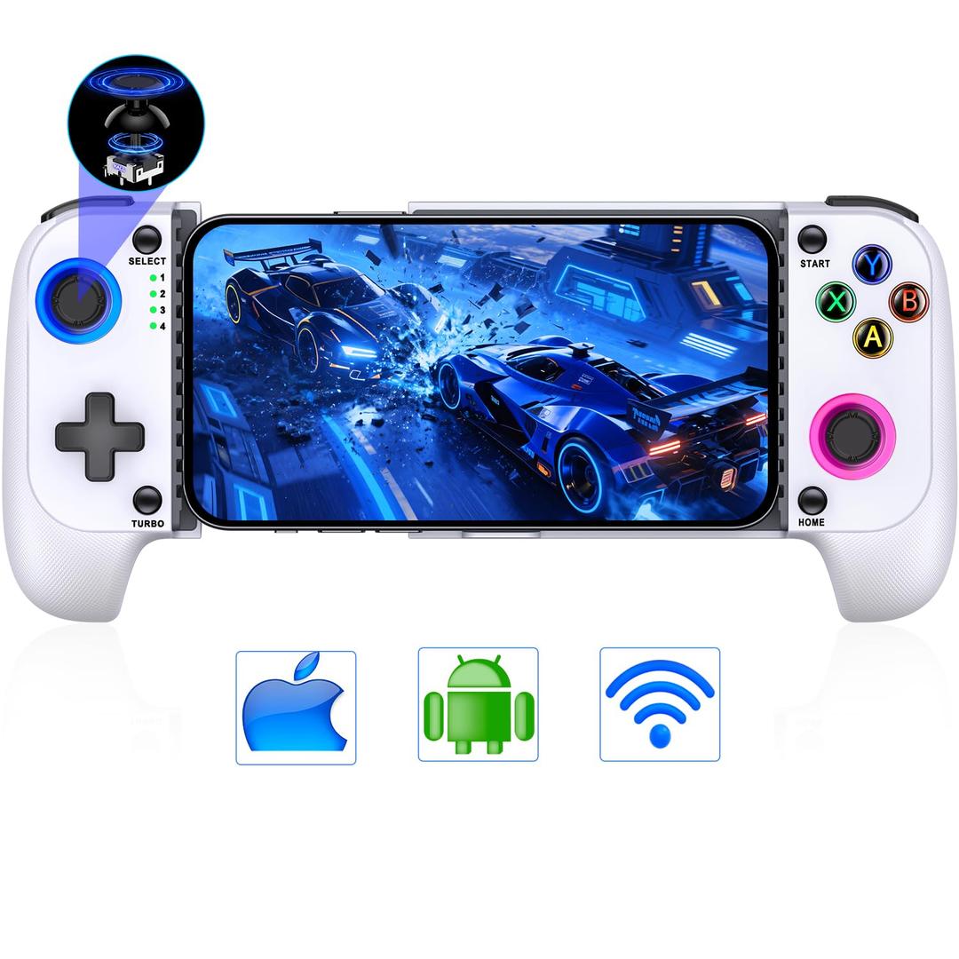 for iPhone Game Controller  Compatible with iPhone 16/15 & Android, Mobile Gaming Controller with Hall Joysticks, Phone Case Support, Wireless Phone Controller for Xbox Game Pass, Steam Link & More, White