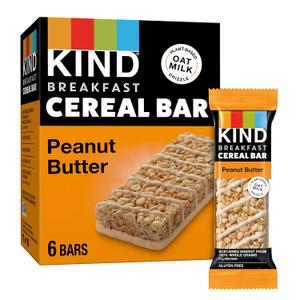 KIND Breakfast Cereal Bars, Peanut Butter, Healthy Snacks, Gluten Free, 100% Whole Grains, 3g Protein, 6 Count (EXP 10/01/25)