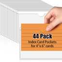 44 Pack labels for storage bins, Adhesive Pockets, Index Card Pockets with Top Open for Loading, Clear Plastic Labels Holders for Organizing Storage Bins, Drawer, Library Card, 4x6 Inch