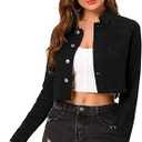 Allegra K Women's Denim Jackets Cropped Jean Jacket Trendy 2026 Lapel Long Sleeve Button Up Spring Summer Outfits Large Black