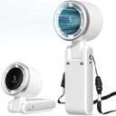 Portable Fan, Mini Fan, Handheld Turbo Fan, Portable Rechargeable Fan, 5-Speed, LED Display, Foldable Design (White)