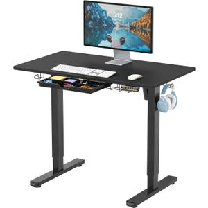 SHW 40-Inch Electric Height Adjustable Standing Desk with Drawer, Memory Preset and Cable Management Tray, Black