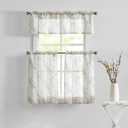 FMFUNCTEX White Yellow Kitchen Curtains for Bathroom Tree Branch Print Semi Sheer Linen Tiers for Bathroom Small Caf Curtains 24 Inch Length Grey Farmhouse Rustic Curtains Rod Pocket 2 Panels Set