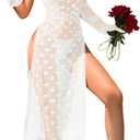 EHSUYAB Women's Sexy Heart Lingerie Set, Underwire High Slit Bow Maxi Dress Valentines, Ruched Sheer Nightgown Boudoir Outfit (White, S)