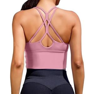 XUNYU Sports Bras for Women High Support Longline Workout Tank Tops Built in Bra Padded Strappy Yoga Crop Top Cross Gym ( S )