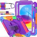 SEYMAC stock Case for iPad (A16) 11th/10th Generation 11''/10.9'' 2025/2022, Full-Body Drop Protection Case with Screen Protector &360 Rotate Hand Strap/Stand, Purple+Colorful