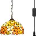 Tiffany Pendant Light Fixtures 12inch Yellow Sunflower Stained Glass Pendant Lighting Vintage Style Hanging Lamp for Home Decor Kitchen Island Dining Room Hallway Bar
