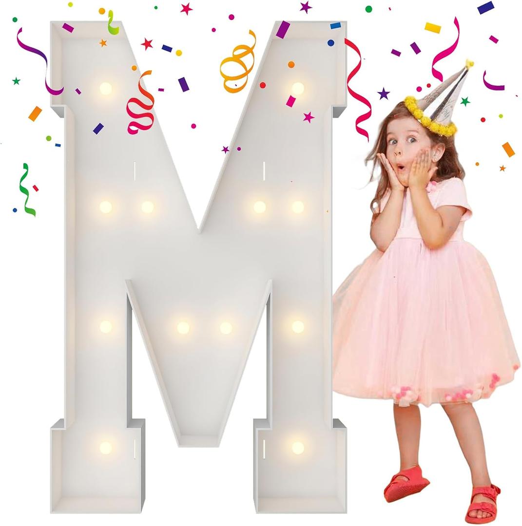 4FT Marquee Light Up Letters, Large Marquee Letters, Mosaic Balloon Frame Letters Big Letter For Engagement Wedding Decorations Birthday Party Backdrop Decor, Balloon Arch Kit Letter M