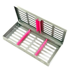 New Premium German Stainless Dental Autoclave Sterilization Cassette Rack Box Tray for 7 Instruments Pink