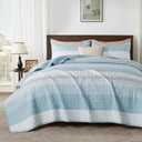 Andency King Size Quilt Set Aqua Blue, 3 Pieces Summer Ultra Soft Lightweight Bedspreads & Coverlets Set, Patchwork Striped Quilted Bedding Sets for All Seasons (1 Quilt, 2 Pillow Shams)